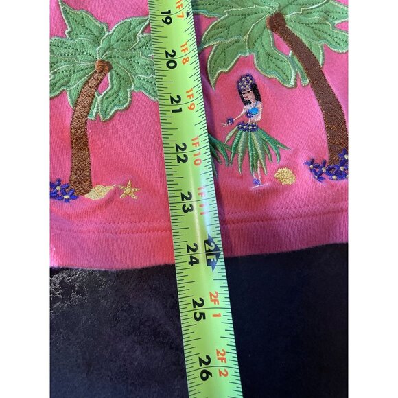 Bechamel Pink Embroidered Tropical Button Short Sleeved Knit Cardigan Top Sz XL - Picture 9 of 9